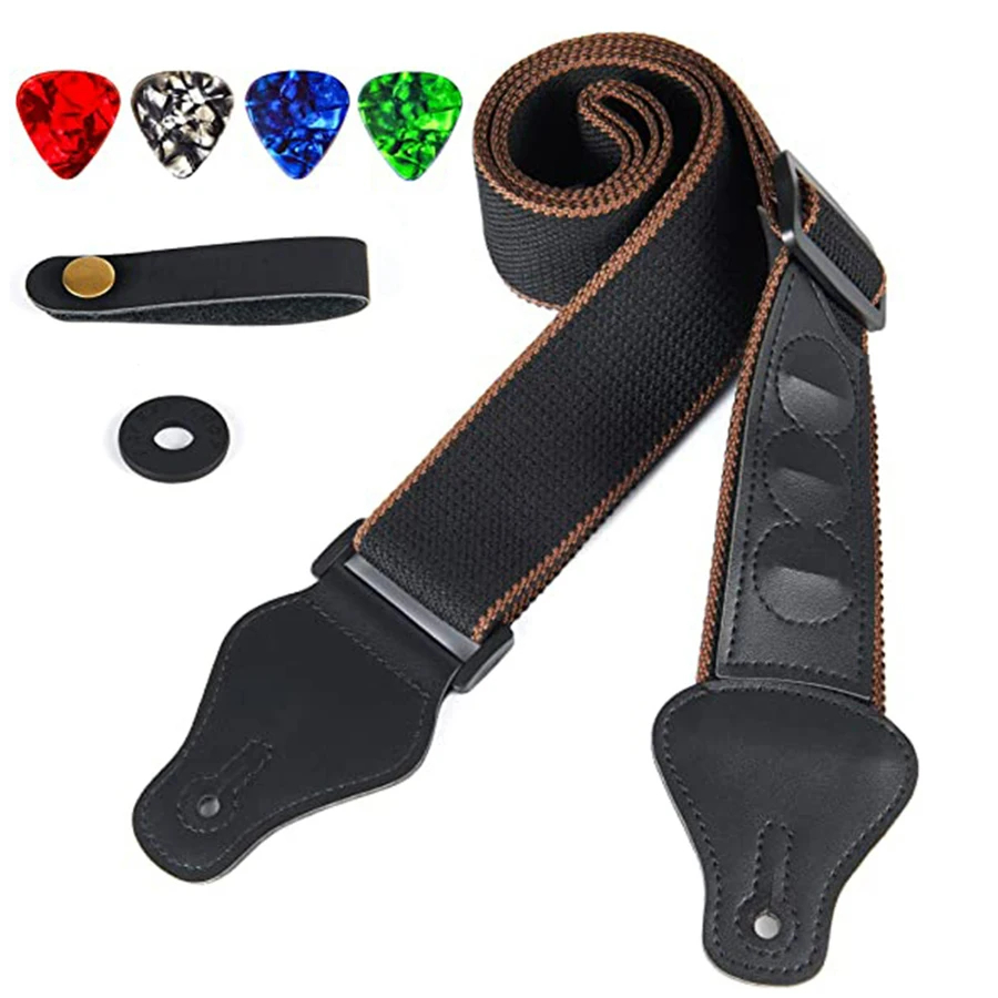 7Pcs/Set Guitar Strap Black PU - Musical Instrument Bass review and price
